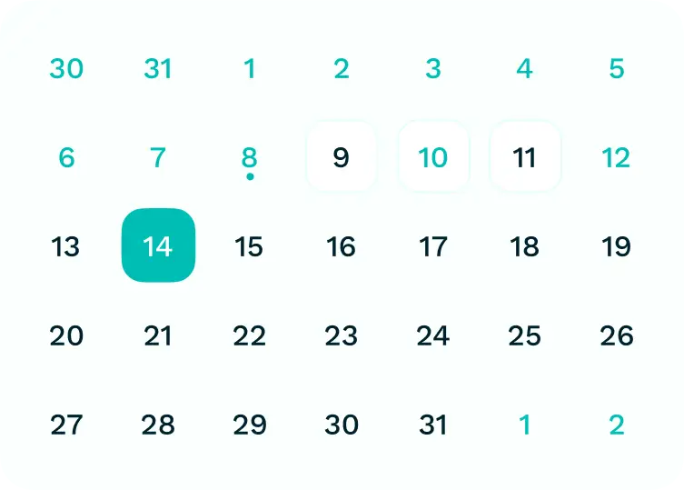Grafik: Kalender mit einem ausgewählten Datum als Termin-CTA für eine Förderberatung